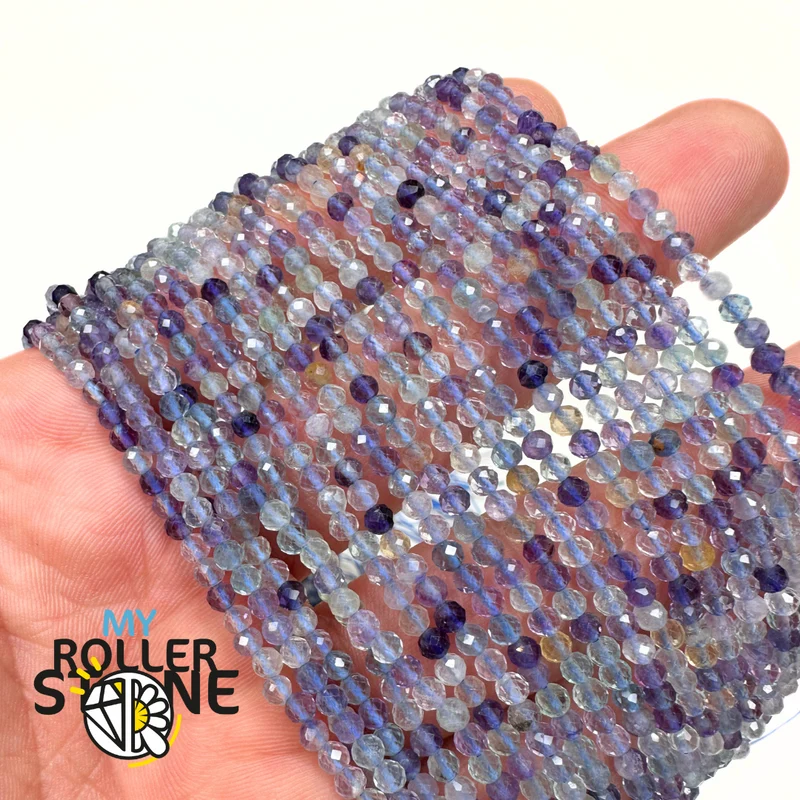 5A 3MM Mehrfarbige Fluorit facettierte runde Perle