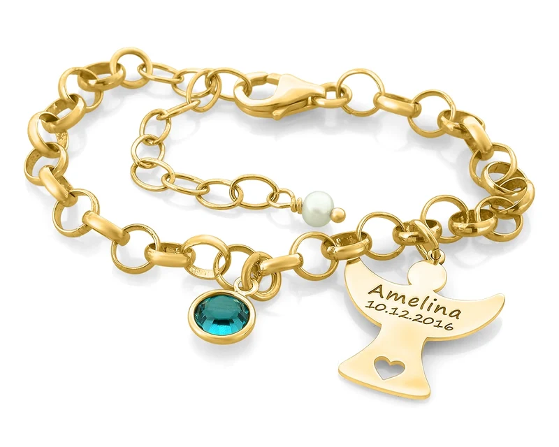 GRAVURSCHMUCK ARMBAND GOLD MÄDCHEN DAMEN ENGEL GRAVUR GEBURT KOMMUNION