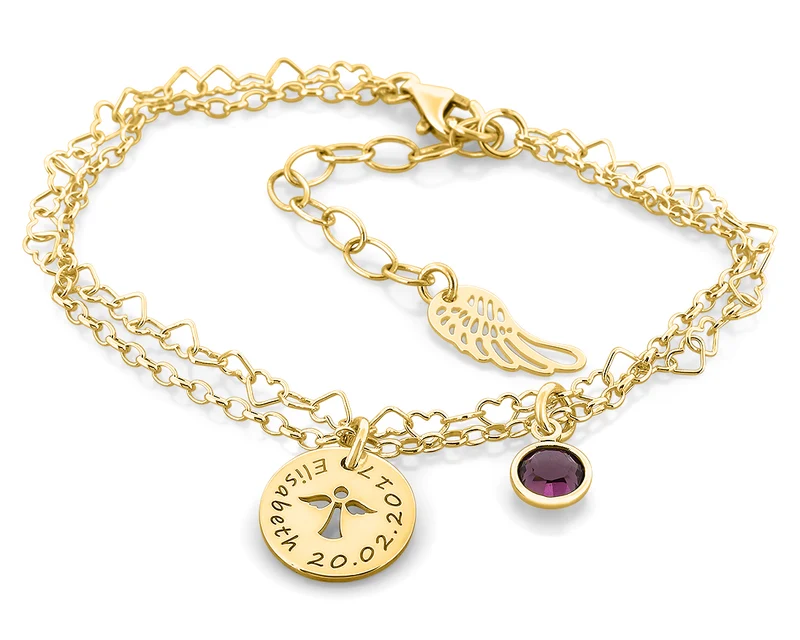 ARMBAND 925 SILBER VERGOLDET MIT ENGEL FLÜGEL UND GRAVUR