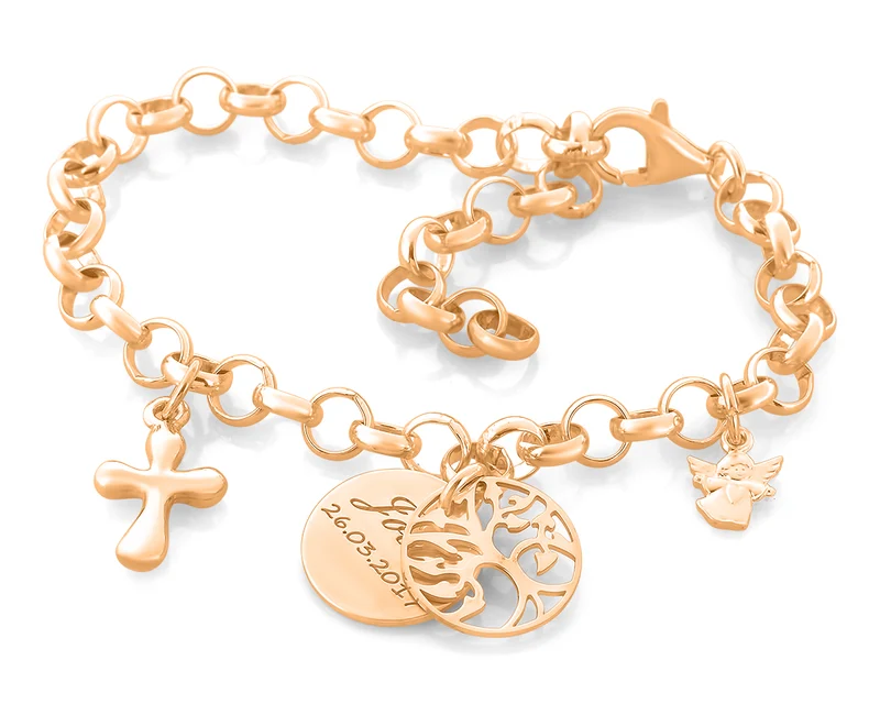 TAUFARMBAND ROSÉ VERGOLDET, SILBERSCHMUCK, KREUZ, LEBENSBAUM