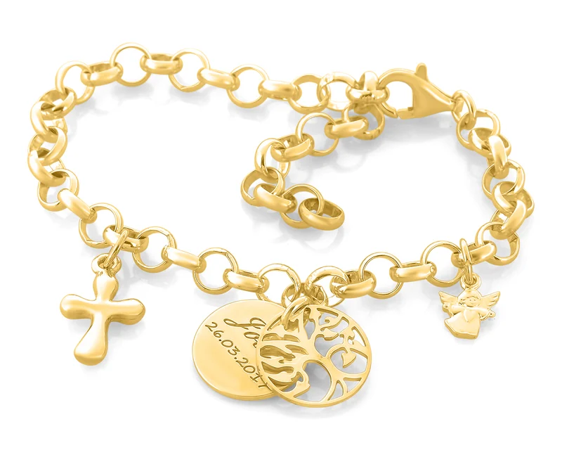 ARMBAND SILBER ZUR TAUFE MIT ENGEL, VERGOLDET, LEBENSBAUM