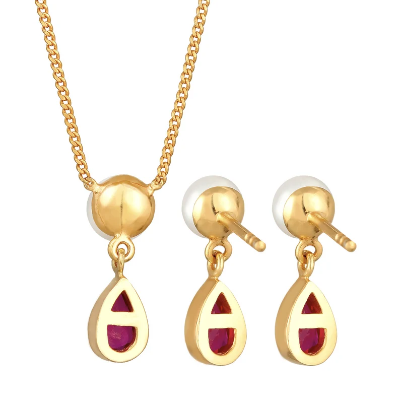 Schmuckset Tropfen | Süßwasserperle, Rubin (rot)