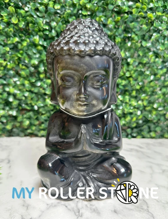 Großer Buddha aus goldenem Obsidian