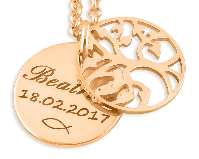 ROSÉ VERGOLDETE KETTE MIT LEBENSBAUM, GESCHENK TAUFE, GEBURT