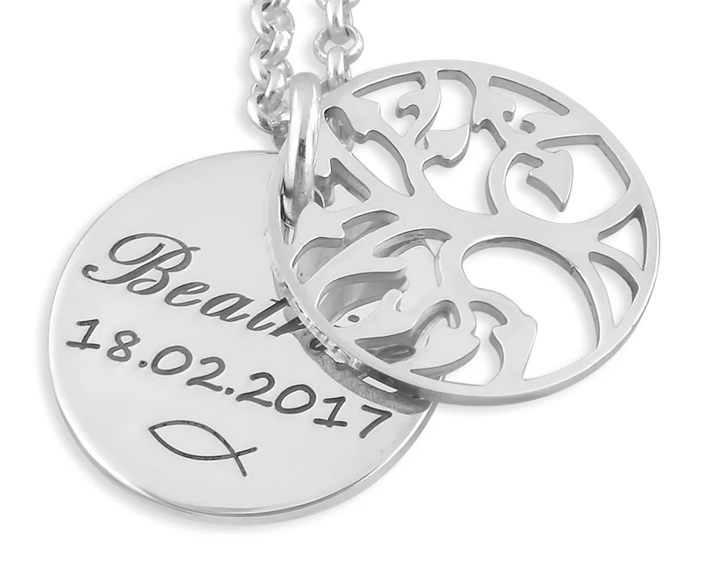 LEBENSBAUM KETTE ZUR TAUFE MIT GRAVUR UND GESCHENKSCHACHTEL