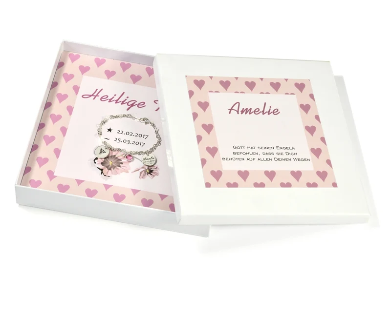 TAUFSCHMUCK SILBER, ARMBAND MIT GEBURTSSTEIN, PERSONALISIERT, SCHACHTEL