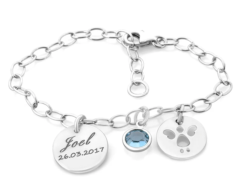 TAUFSCHMUCK SILBER, ARMBAND MIT GEBURTSSTEIN, PERSONALISIERT, SCHACHTEL
