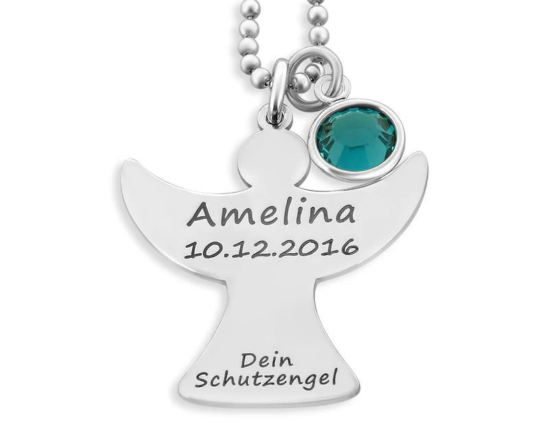 TAUFKETTE MIT ENGEL UND GRAVUR, GESCHENKSCHACHTEL ZUR TAUFE
