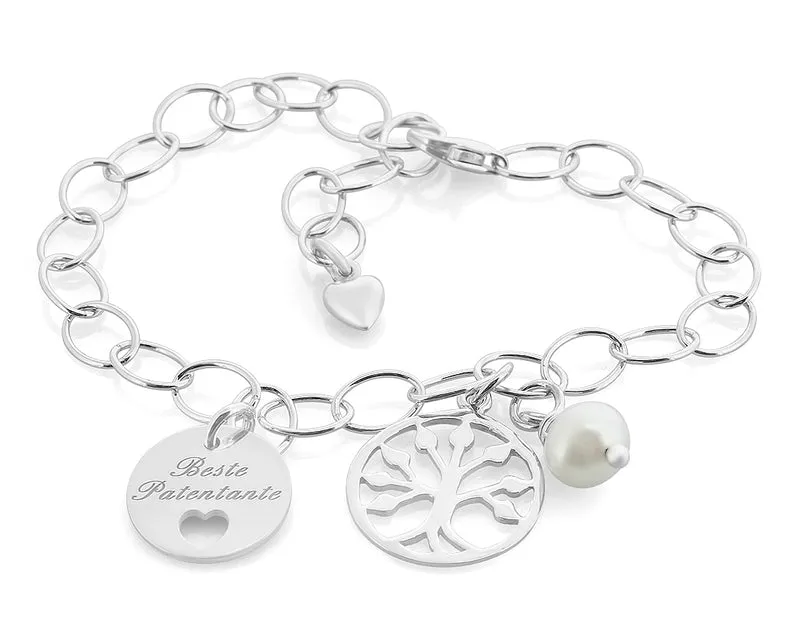 SILBER ARMBAND MIT GRAVUR FÜR PATENTANTE, SCHMUCK GESCHENK SCHACHTEL