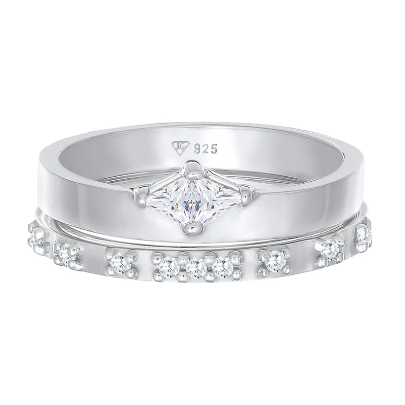 Ring-Set Solitär | Zirkonia (Weiß)