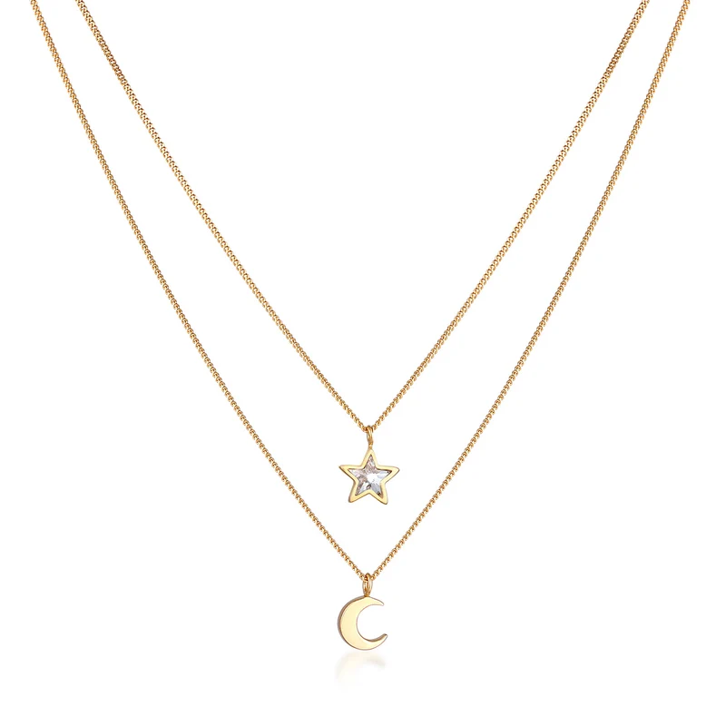 Layer-Halskette Stern Halbmond | Mit Kristallen von Swarovski® (Weiß)