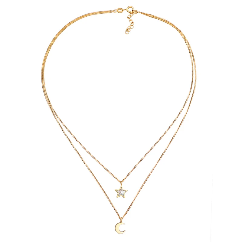 Layer-Halskette Stern Halbmond | Mit Kristallen von Swarovski® (Weiß)
