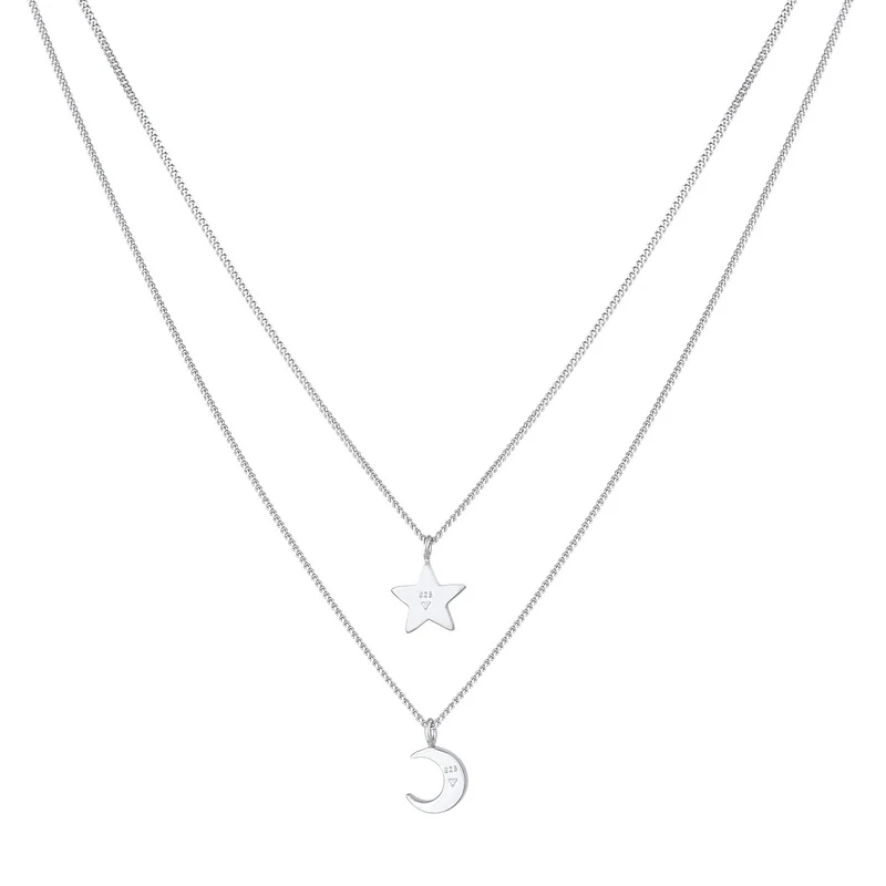 Layer-Halskette Stern Halbmond | Mit Kristallen von Swarovski® (Weiß)