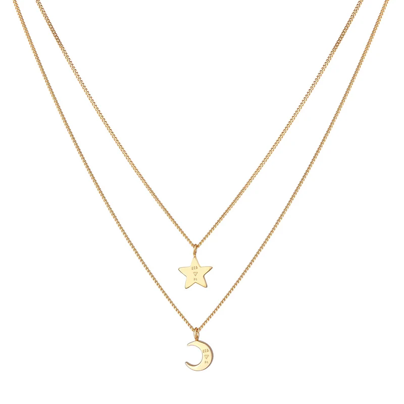 Layer-Halskette Stern Halbmond | Mit Kristallen von Swarovski® (Weiß)