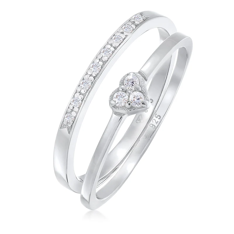 Ring-Set Memoire Herz | Zirkonia (Weiß)