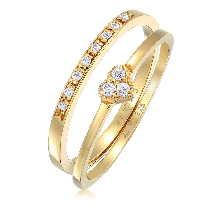 Ring-Set Memoire Herz | Zirkonia (Weiß)