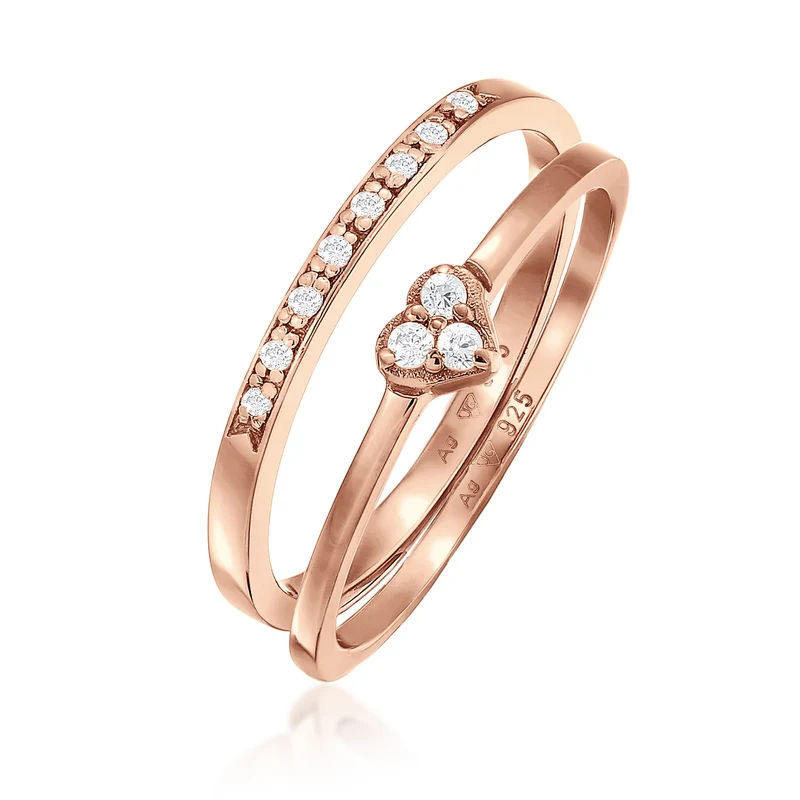 Ring-Set Memoire Herz | Zirkonia (Weiß)