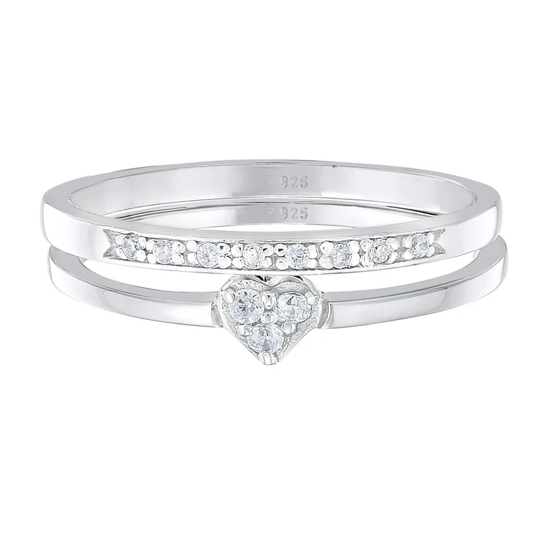 Ring-Set Memoire Herz | Zirkonia (Weiß)