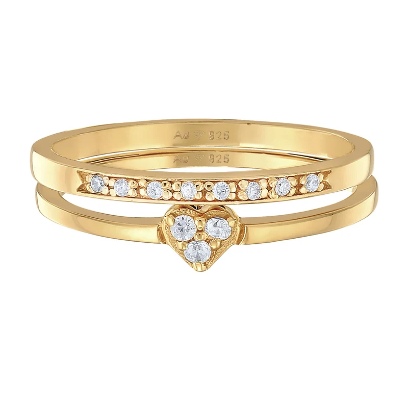 Ring-Set Memoire Herz | Zirkonia (Weiß)