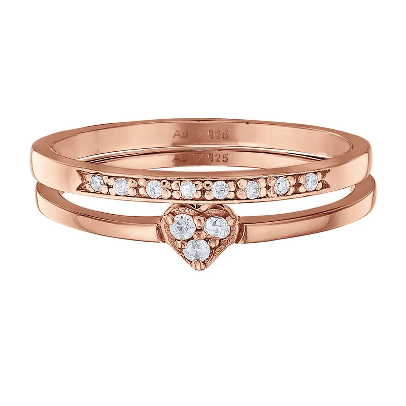 Ring-Set Memoire Herz | Zirkonia (Weiß)