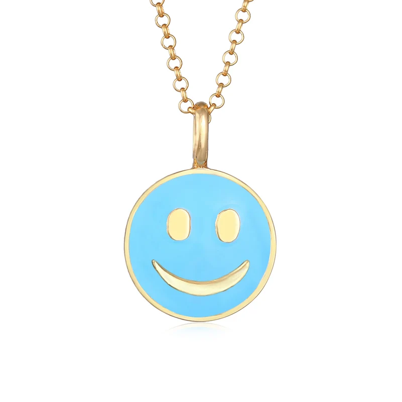 Halskette mit Smiling Face | Emaille (Blau)