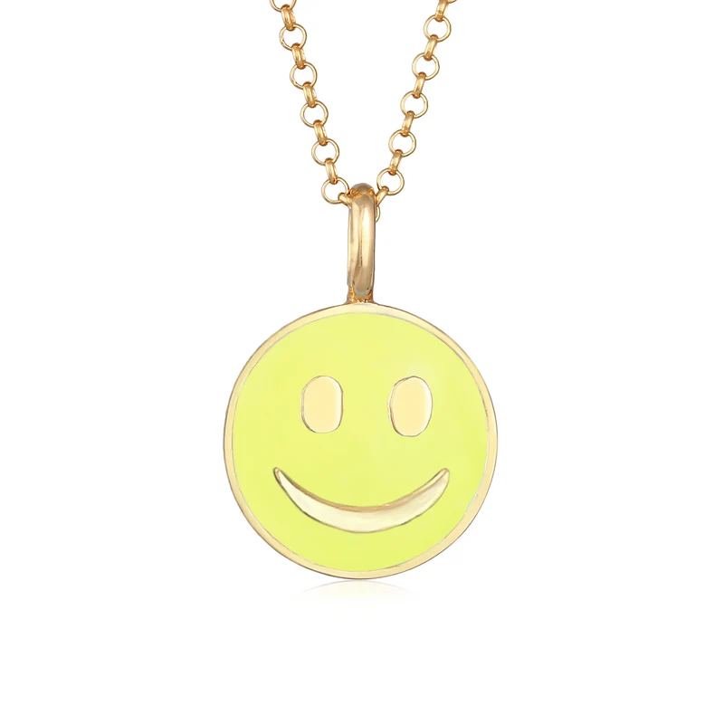 Halskette mit Smiling Face | Emaille (Blau)
