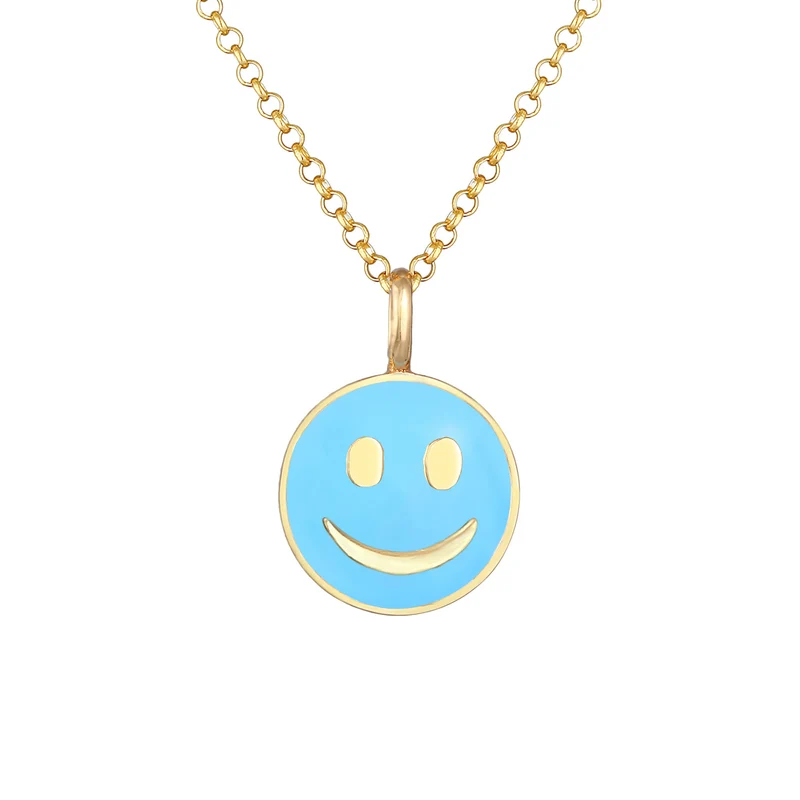 Halskette mit Smiling Face | Emaille (Blau)
