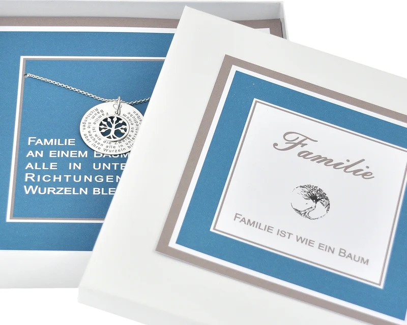 GESCHENKSCHACHTEL FAMILIENKETTE, LEBENSBAUM, SILBERSCHMUCK
