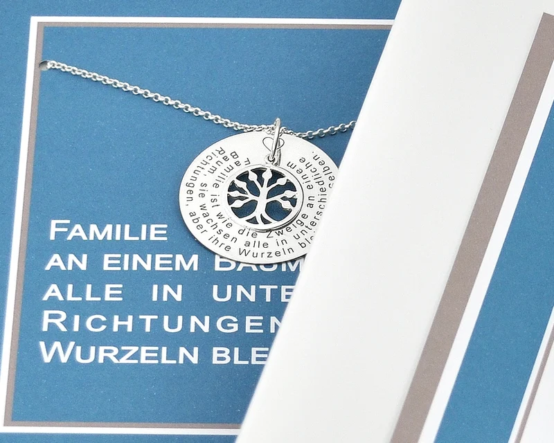 GESCHENKSCHACHTEL FAMILIENKETTE, LEBENSBAUM, SILBERSCHMUCK