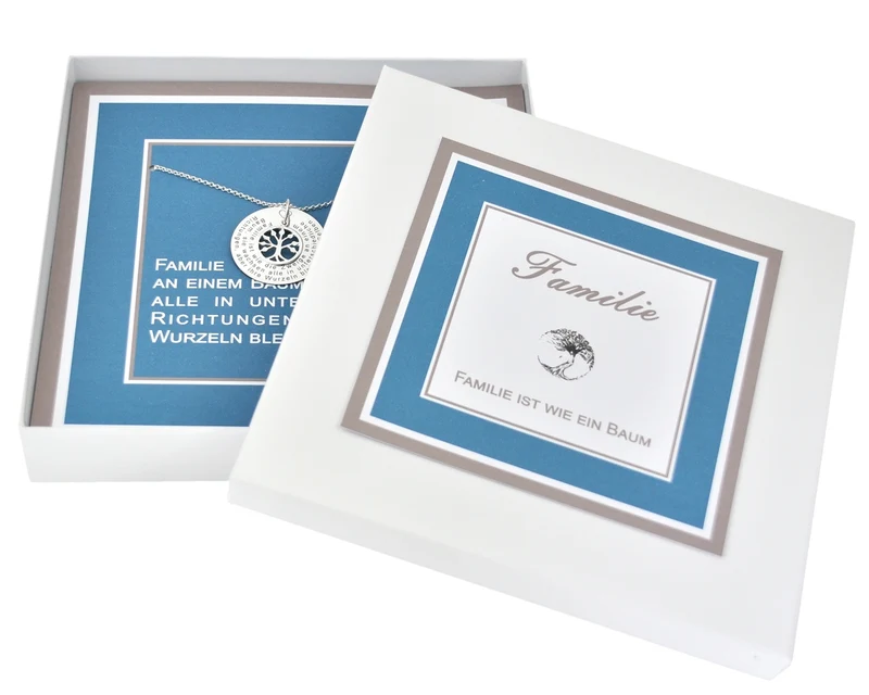 GESCHENKSCHACHTEL FAMILIENKETTE, LEBENSBAUM, SILBERSCHMUCK
