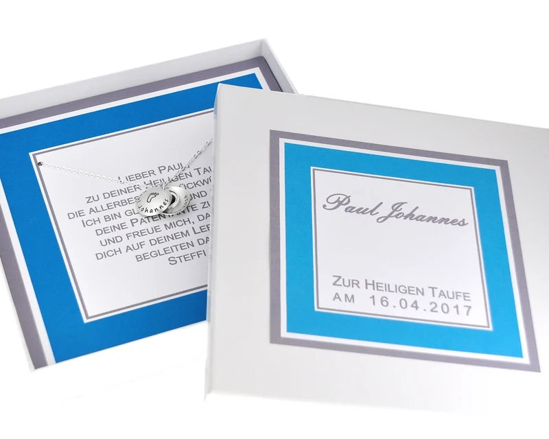 PERSONALISIERTE SCHMUCKSCHACHTEL MIT KETTE ZUR TAUFE, MIT GRAVUR