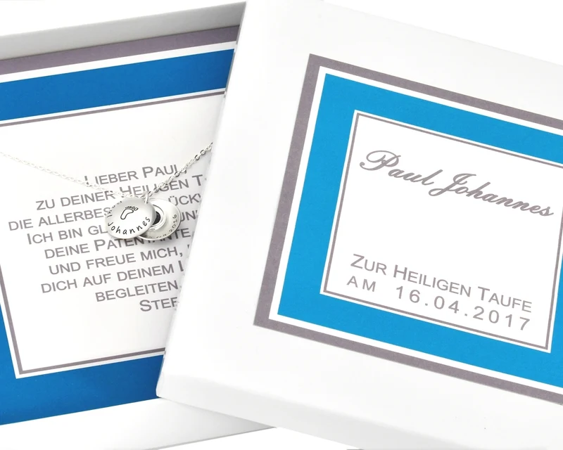 PERSONALISIERTE SCHMUCKSCHACHTEL MIT KETTE ZUR TAUFE, MIT GRAVUR