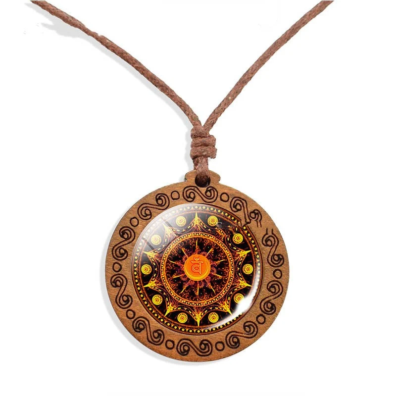 Vintage Holz Anhänger Mandala Halskette