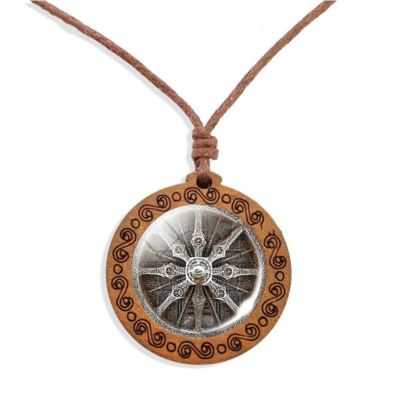 Vintage Holz Anhänger Mandala Halskette