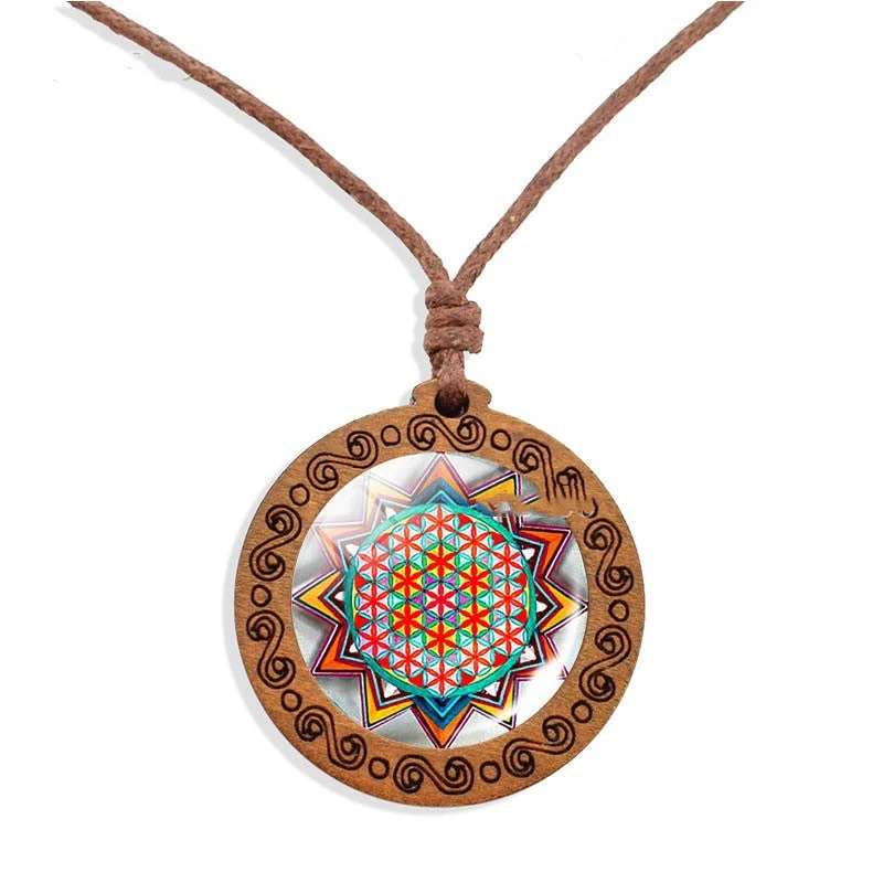 Vintage Holz Anhänger Mandala Halskette
