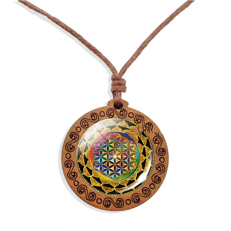 Vintage Holz Anhänger Mandala Halskette