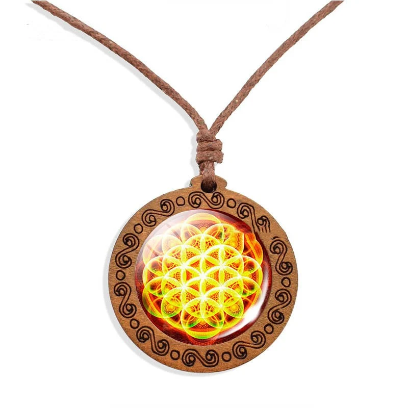 Vintage Holz Anhänger Mandala Halskette