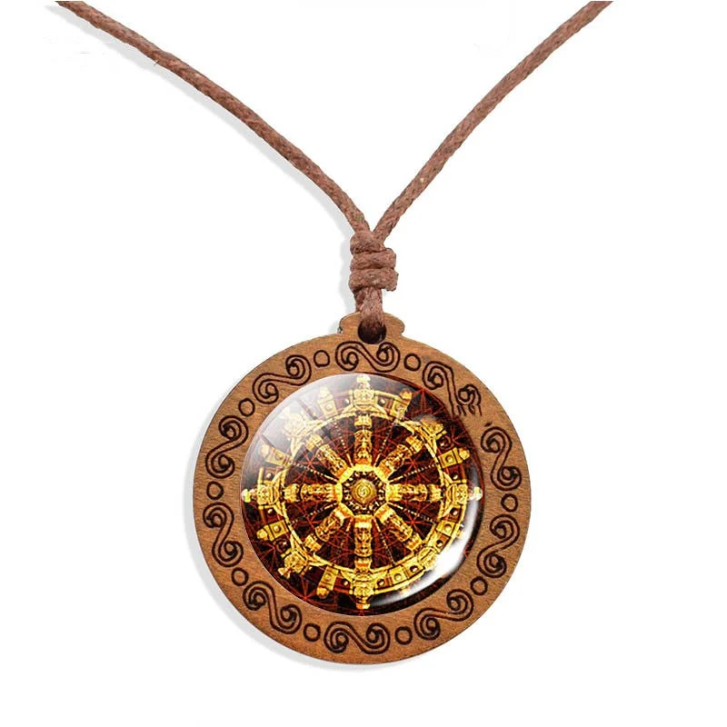 Vintage Holz Anhänger Mandala Halskette