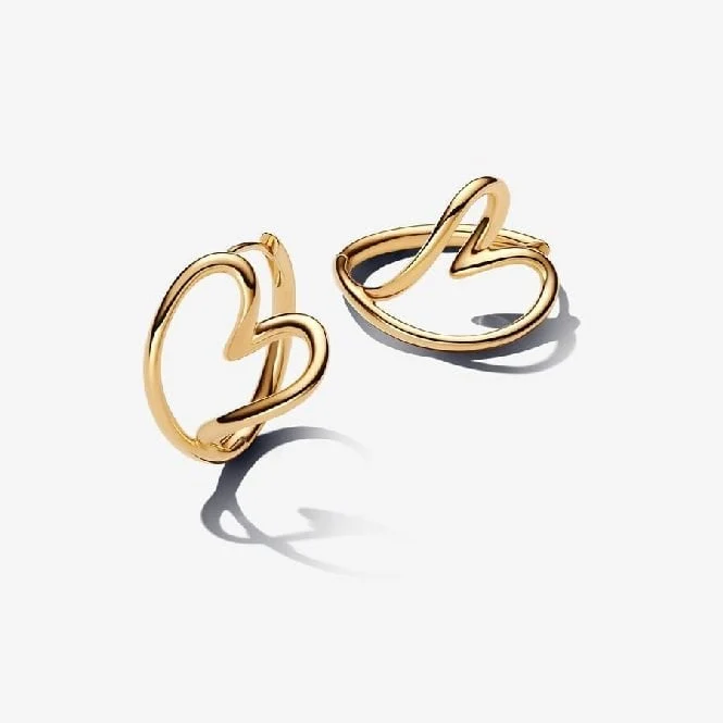 Gold Organically Shaped Heart Hoop Earrings