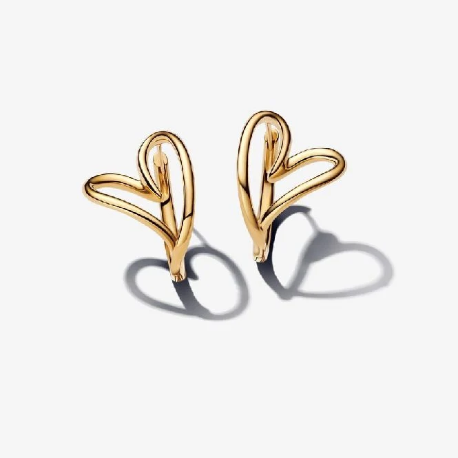 Gold Organically Shaped Heart Hoop Earrings