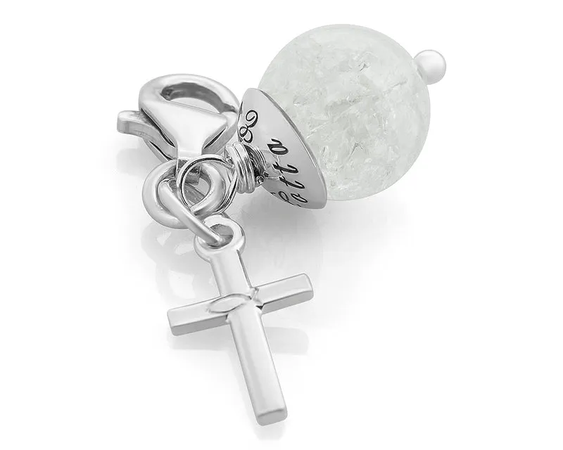 ANHÄNGER MIT KREUZ, PERLE MIT NAMEN, CHARM SILBER, KOMMUNION GESCHENK