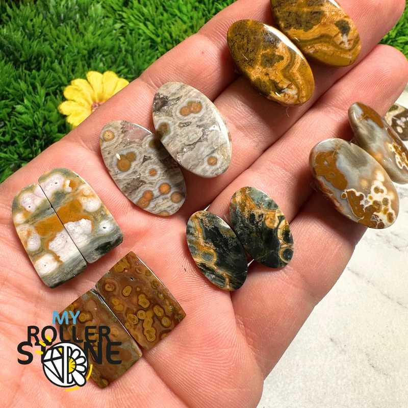 Paar Ozean-Jaspis-Cabochons