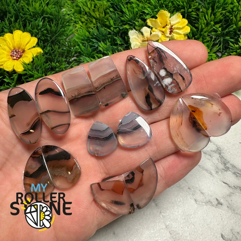 Paar Freeform-Montana-Achat-Cabochons