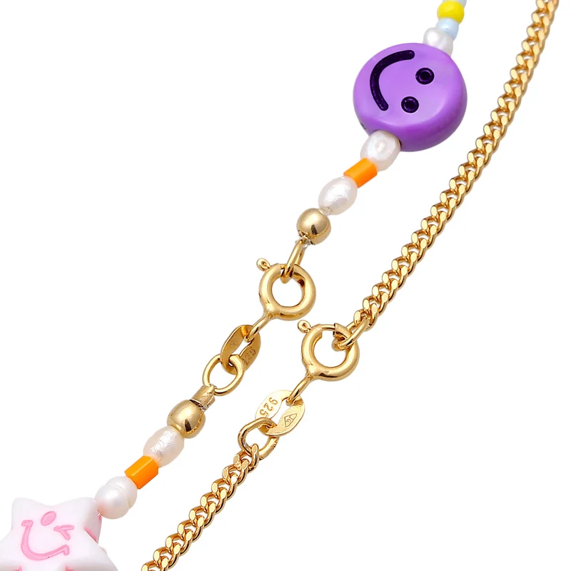 Layer-Halskette mit Smiling Face Beads | Süßwasserperlen