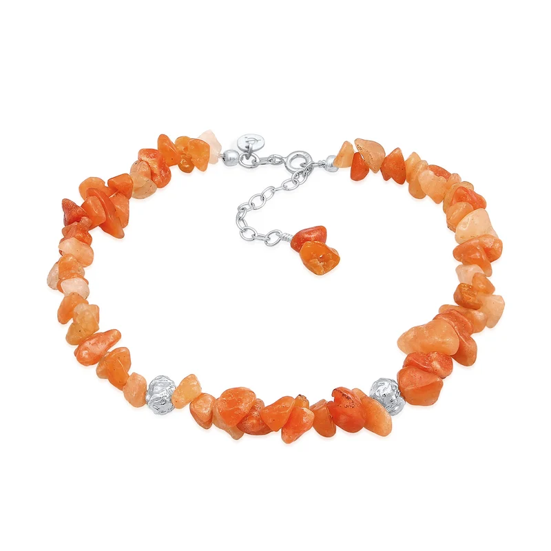 Fußkettchen Beads | Aventurin Steine (Orange)