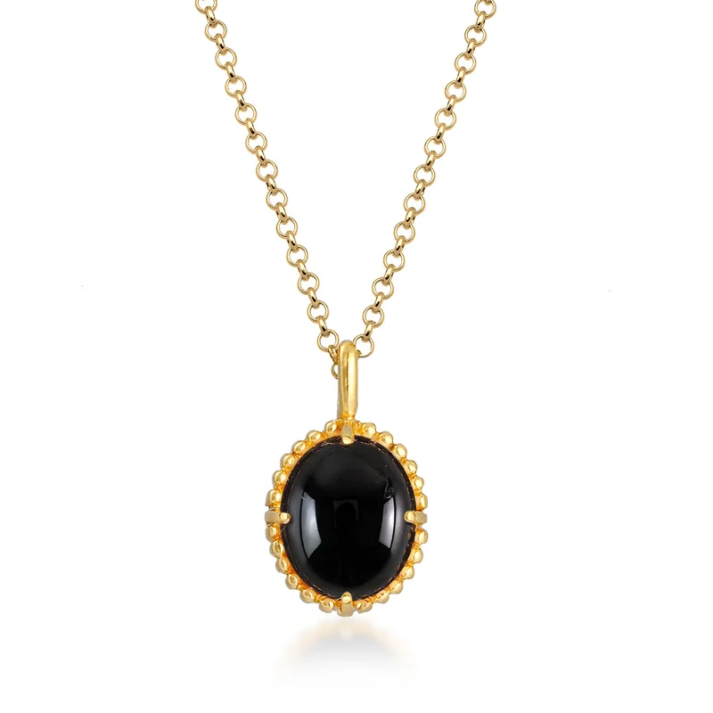 Halskette Anhänger Oval | Onyx (Schwarz)