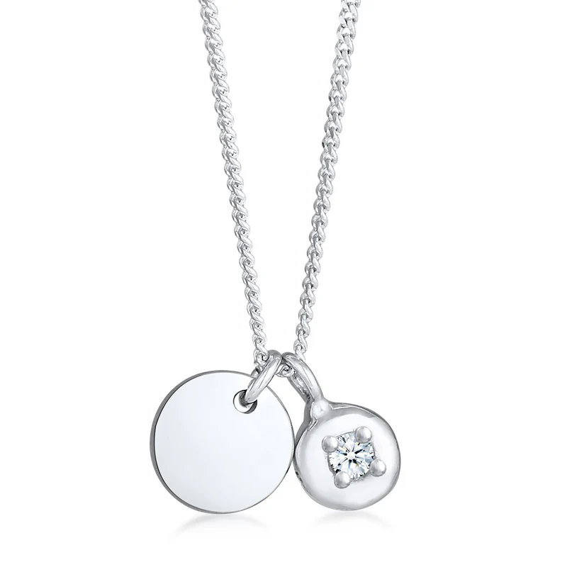 Plättchen Diamant Solitär Rund 925 Silber