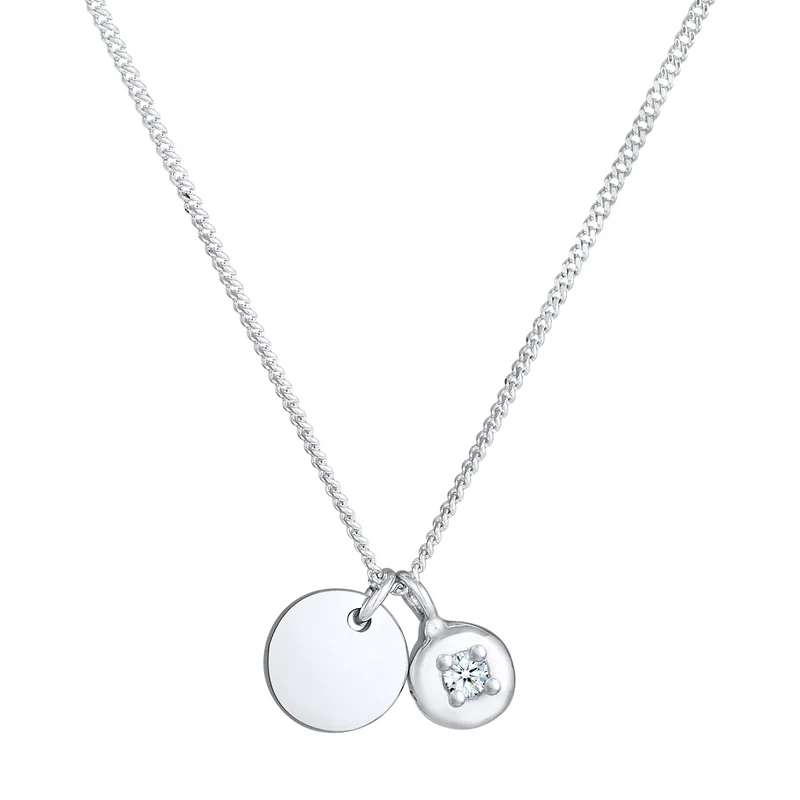 Plättchen Diamant Solitär Rund 925 Silber