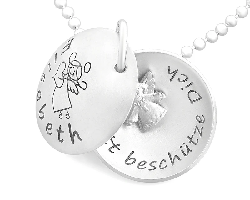 TAUFKETTE SILBER MIT ENGEL, MEDAILLON FÜR KINDER, TAUFSCHMUCK GRAVUR