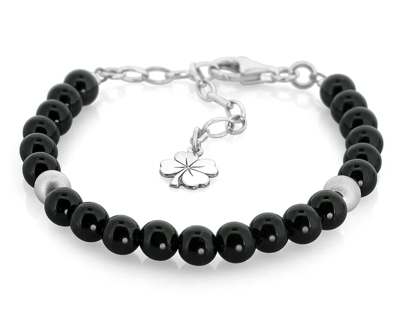 PERLEN ARMBAND SCHWARZ, ACHAT, SILBERSCHMUCK, PERLENSCHMUCK